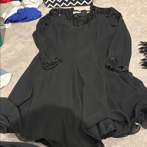 Niteline Black Ruffled Off-the-Shoulder Cocktail Dress